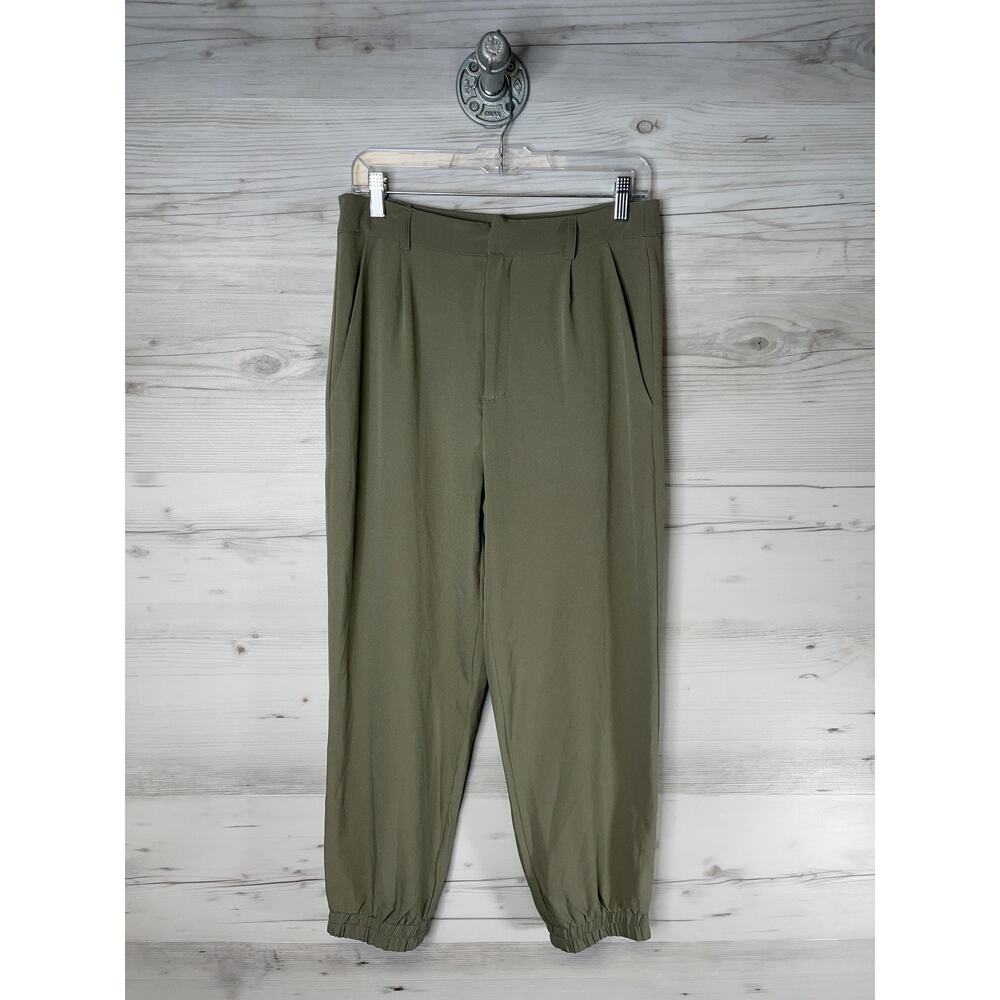 Shinestar Pants Womens Medium Olive Pleated Joggers Elastic‎ Cuffs High Rise